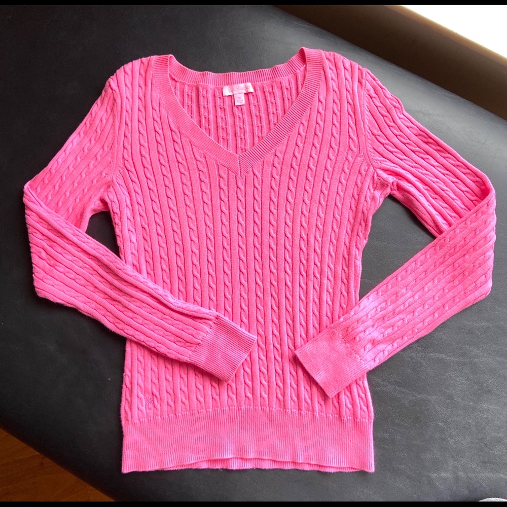 Lilly Pulitzer Pink V Neck cotton sweater Size XS
